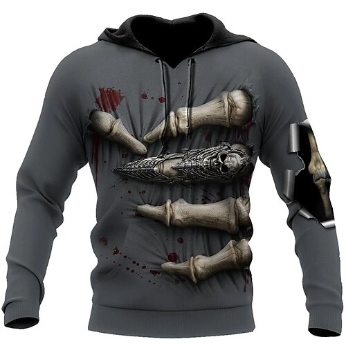 

Men's Pullover Hoodie Sweatshirt Gray Hooded Skull Graphic Prints Print Daily Sports 3D Print Basic Streetwear Designer Spring & Fall Clothing Apparel Hoodies Sweatshirts