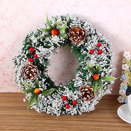 

Christmas Garlands Xmsa Wreath Wall Hanging Door Ornaments Christmas Pendants Merry Christmas Decor Pine Cones Red Berries Snowflake Christmas Wreath for Home Happy New Year