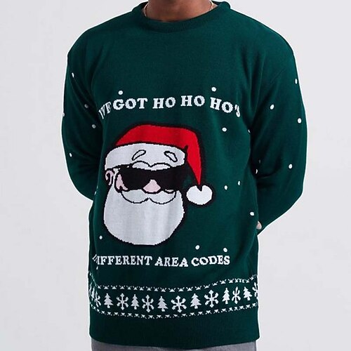 

Men's Sweater Ugly Christmas Sweater Pullover Sweater Jumper Ribbed Knit Cropped Knitted Letter Crew Neck Keep Warm Modern Contemporary Christmas Work Clothing Apparel Fall & Winter Green S M L
