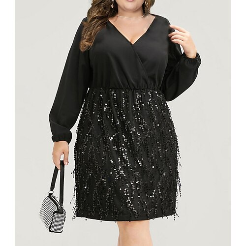 

Women's Plus Size Work Dress Pure Color V Neck Long Sleeve Winter Fall Fashion Modern Mini Dress Daily Holiday Dress
