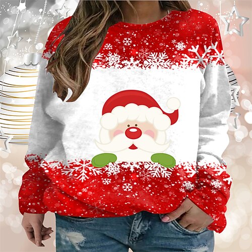 

Women's Plus Size Christmas Tops Pullover Sweatshirt Letter Deer Print Long Sleeve Crew Neck Casual Holiday Festival Daily Polyester Winter Fall Wine khaki