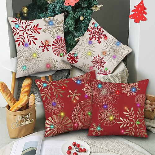 

Christmas LED Lights Pillow Cover Double Side 4PC Soft Decorative Square Cushion Case Pillowcase for Bedroom Livingroom Sofa Couch Chair Superior Quality