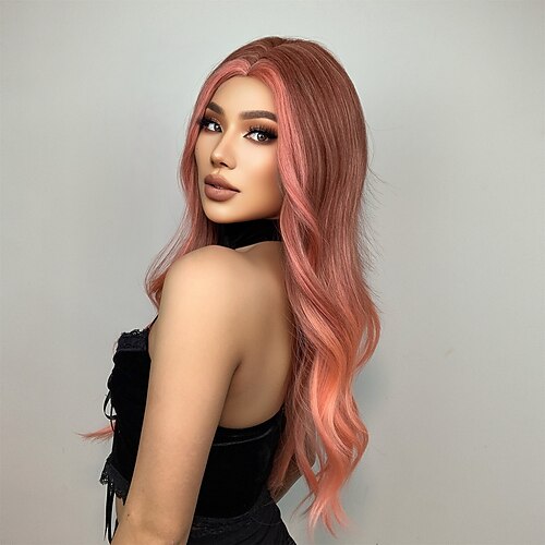 

26 Inch Synthetic Wig Women's Wig Orange Red Long Wavy Hair Fashion Daily Party Cosplay