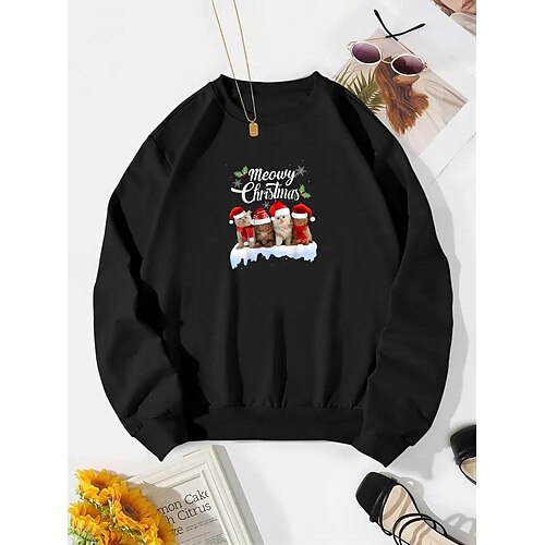 

Women's Pullover Casual Christmas Black Graphic Casual Round Neck Long Sleeve S M L XL
