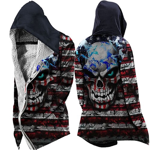 

Men's Coat Warm Sports & Outdoor Zipper Skull 3D Printed Graphic Hoodie Fashion Jacket Outerwear Long Sleeve Zipper Fall & Winter