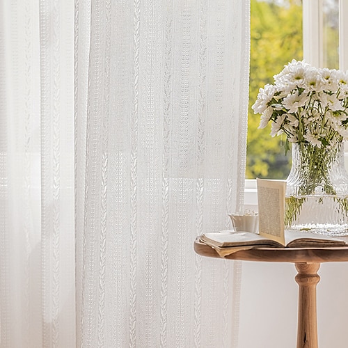 

White Sheer Curtain Window Drapes Door 1 Panel for Bedroom Living Room Retro Style Vintage Beige Rose Scalloped Lace Curtain to Light Filtering Airy