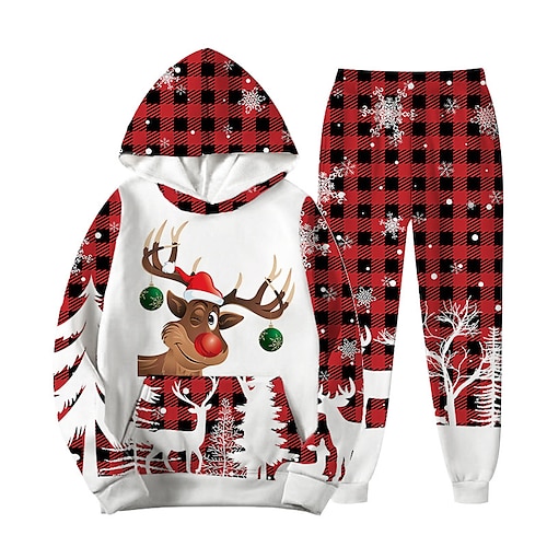 

2 Pieces Kids Girls' Ugly Christmas Cartoon Hoodie & Pants Set Long Sleeve Vacation Christmas Gifts 7-13 Years Winter White