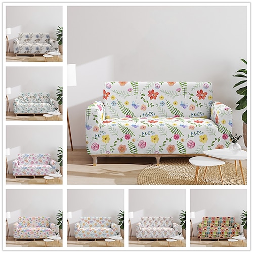 

Flower Illustration Sofa Cover Elastic Soft Durable Sofa Cover 1 Piece of Brushed Polyester Washable Furniture Protective Cover Suitable for Armchair Seat/double Seat Sofa/Single Sofa/Three Seat Sofa