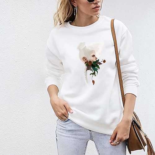 

Women's Pullover Casual Beige Graphic Casual Round Neck Long Sleeve S M L XL