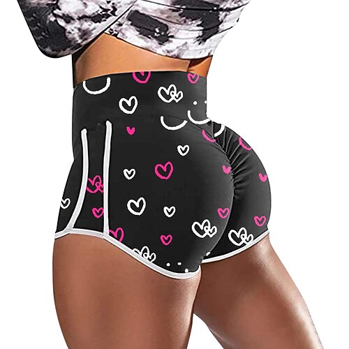 

Women's Shorts Black High Waist Sports Yoga Short Tummy Control Heart M L XL 2XL
