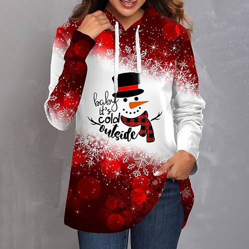 

Women's Hoodie Sweatshirt Pullover Basic Red Snowman Snowflake Christmas Hoodie Long Sleeve S M L XL 2XL