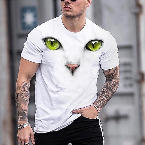 

Homme T shirt Tee Animal Chat Imprimés Photos Col Ras du Cou Blanche 3D effet Extérieur Plein Air Manche Courte Imprimer Vêtement Tenue Sportif Design Casual