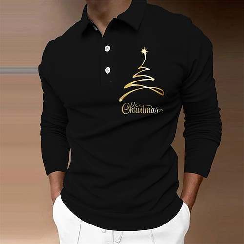 

Men's Polo Shirt Golf Shirt Letter Graphic Prints Turndown Black Blue Wine Hot Stamping Christmas Street Long Sleeve Button-Down Print Clothing Apparel Fashion Casual Comfortable Big and Tall