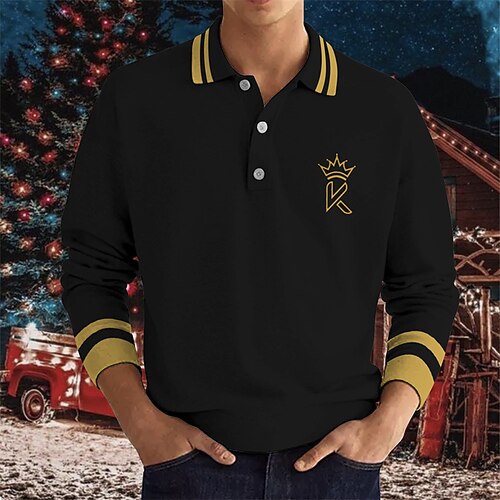 

Men's Collar Polo Shirt Golf Shirt Letter Graphic Prints Turndown Green Black Blue Dark Gray Hot Stamping Street Daily Long Sleeve Button-Down Print Clothing Apparel Fashion Casual Comfortable