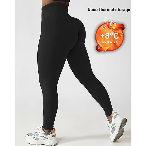 

Women's Leggings Fleece Lined Leggings Scrunch Butt Bootcut Basic Thermal Warm 4 Way Stretch Yoga Fitness Pilates Tights Black Winter Sports Activewear Stretchy