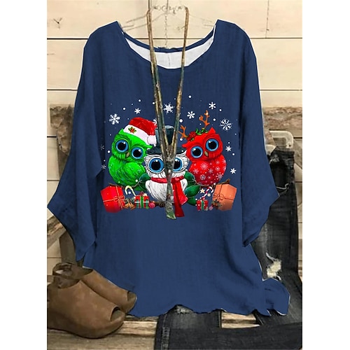 

Women's Plus Size Tops Blouse Shirt Cartoon Letter Print Long Sleeve Crew Neck Casual Festival Christmas Daily Polyester Winter Fall Green Black