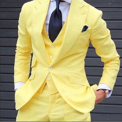 

Black Yellow Burgundy Men's Wedding Suits 3 Piece Solid Colored Standard Fit Single Breasted One-button 2022