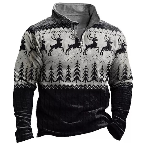 

Men's Zip Up Sweatshirt Pullover Quarter Zipper Sweatshirt Gray Half Zip Elk Graphic Prints Zipper Print Daily Sports 3D Print Basic Designer Ethnic Spring & Fall Clothing Apparel Hoodies