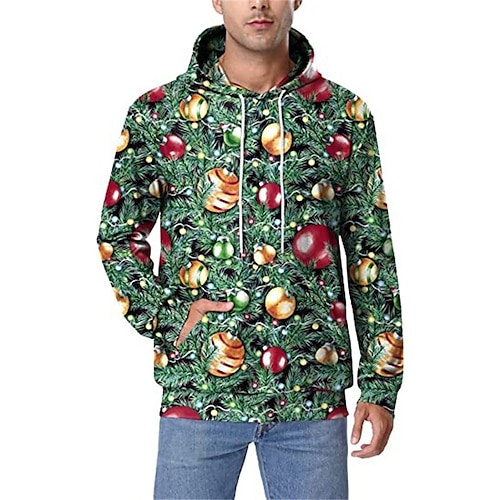 

Men's Pullover Hoodie Sweatshirt Green Hooded Cartoon Graphic Prints Print Christmas Daily Sports 3D Print Basic Streetwear Designer Spring Fall Clothing Apparel Hoodies Sweatshirts