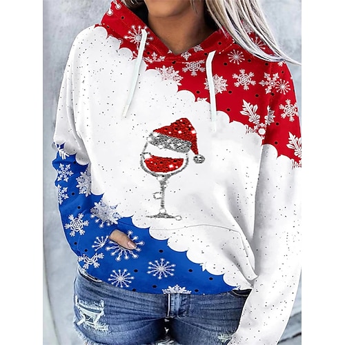 

Women's Plus Size Christmas Tops Hoodie Sweatshirt Heart Deer Print Long Sleeve Hooded Casual Holiday Daily Polyester Winter Fall Green Blue