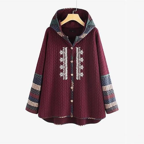 

Mujer Talla extra abrigo con capucha Botón Estampado Graphic Exterior Casual Manga Larga Con Capucha Regular Invierno Otoño Vino Azul Oscuro L XL XXL 3XL 4XL