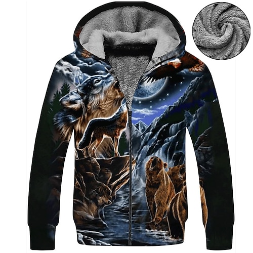 

Hombre Sudadera con capucha y cremallera completa Chaqueta Azul Piscina Con Capucha Lobo Estampados Cremallera Estampado Deporte Diario Deportes Impresión 3D Vellón Ropa de calle Design Casual