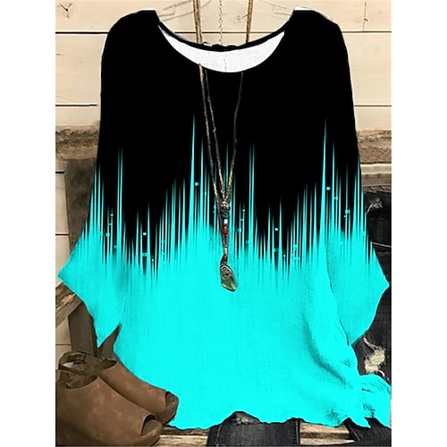 

Mujer Camisa Blusa Blanco Azul Piscina Fucsia Gradiente de Color Estampado Manga Larga Diario Noche Casual Cuello Barco Regular Talla Grande XL