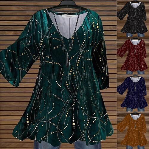 

Women's Plus Size Christmas Tops Blouse Shirt Sunflower Color Gradient Print 3/4 Length Sleeve Crewneck Streetwear Daily Cotton Spandex Jersey Fall Winter Green