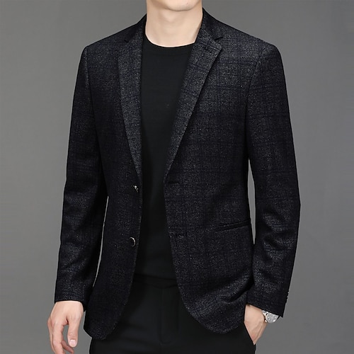 

Men's Casual Blazer Jacket Regular Standard Fit Checkered Single Breasted Two-buttons grey blue 2022