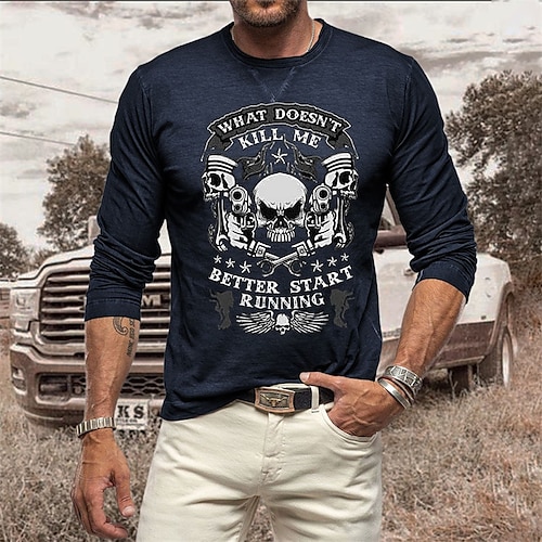 

Men's T shirt Tee Cool Shirt Skull Graphic Prints Crew Neck Hot Stamping Street Sports Long Sleeve Print Clothing Apparel Designer Casual Comfortable