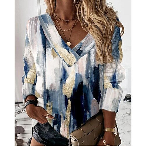 

Women's Clothing Amazon Wish Autumn And Winter Geometric Plant Print V-Neck Long-Sleeved Loose Sweater
