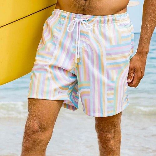 

Men's Swim Shorts Swim Trunks Board Shorts Drawstring Elastic Waist Stripe Print Flower / Floral Comfort Breathable Casual Daily Beach Fashion Streetwear Blue Pink Micro-elastic