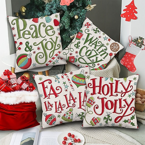 

Christmas Party Double Side Throw Pillow Cover 4PC Wreath Noel Candy Gingerbread Soft Decorative Square Cushion Pillowcase for Bedroom Livingroom Sofa Couch Chair Machine Washable