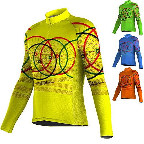 

21Grams Men's Cycling Jersey Long Sleeve Bike Jersey Top with 3 Rear Pockets Mountain Bike MTB Road Bike Cycling Breathable Quick Dry Moisture Wicking Reflective Strips Green Yellow Orange Graphic