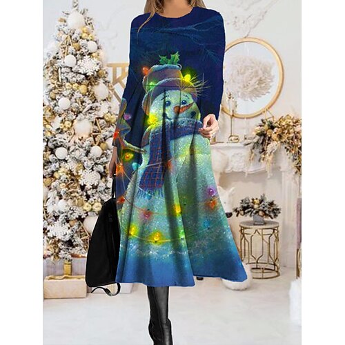 

Women's Casual Dress Swing Dress Midi Dress Midi Dress Green Black Blue Long Sleeve Animal Pocket Winter Fall Autumn Crew Neck Vacation Winter Dress Christmas Daily 2022 S M L XL XXL 3XL