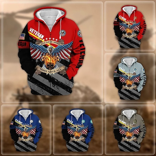 

Men's Full Zip Hoodie Jacket Blue Red Brown Gray Hooded Graphic Prints Eagle Zipper Print Sports Outdoor Daily Sports 3D Print Streetwear Casual Spring Fall Clothing Apparel Hoodies Sweatshirts