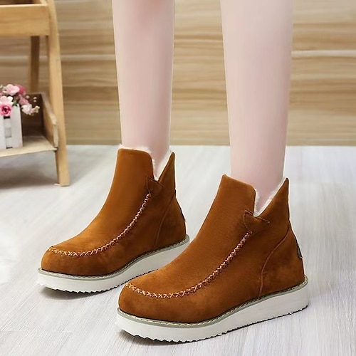 

Women's Boots Snow Boots Plus Size Booties Ankle Boots Winter Flat Heel Round Toe Nubuck Loafer Solid Color Black Brown Beige