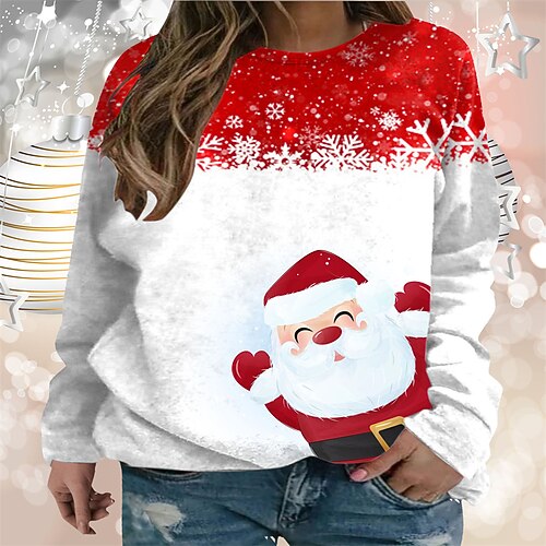 

Women's Plus Size Christmas Tops Pullover Sweatshirt Animal Deer Print Long Sleeve Crew Neck Casual Holiday Festival Daily Polyester Winter Fall Blue Wine
