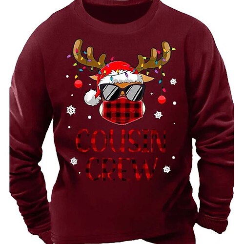 

Men's Sweatshirt Black Dark Gray Red Navy Blue Crew Neck Letter Reindeer Ugly Christmas Print Sports & Outdoor Daily Sports Casual Big and Tall Christmas Fall & Winter Clothing Apparel Hoodies