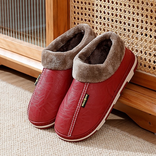 

Women's Slippers Home Indoor Shoes Winter Flat Heel Round Toe Casual Minimalism Faux Leather Faux Fur Loafer Solid Color Wine Rosy Pink