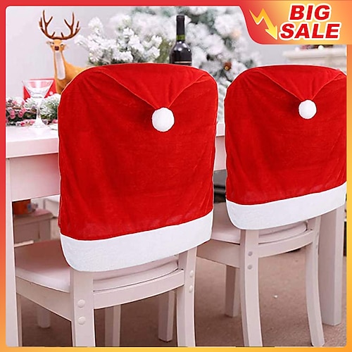 

2 Pcs Christmas Hat Shape Chair Cover, Spandex Velvet Chair Cover, Chair Protector Cover Seat Slipcover for Dining Room, Wedding, Ceremony, Banquet,Christmas Decor