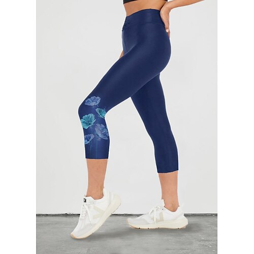 

Women's Capri Leggings Seamless Workout Pants High Waist Tummy Control Butt Lift Graphic Patterned Amethyst Dark Navy Blue Yoga Fitness Gym Workout Sports Activewear High Elasticity Athletic