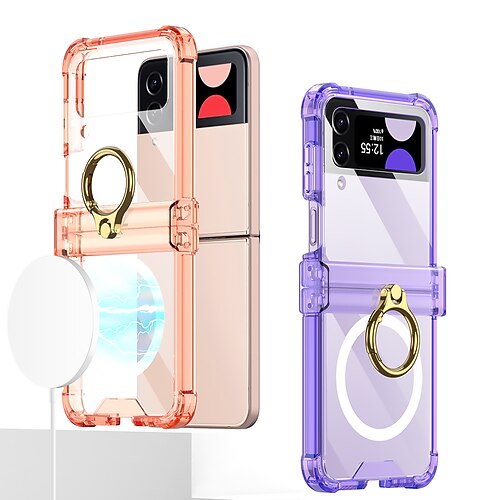 

Phone Case For Samsung Galaxy Flip Z Flip 4 Flip Kickstand Solid Colored PC Metal