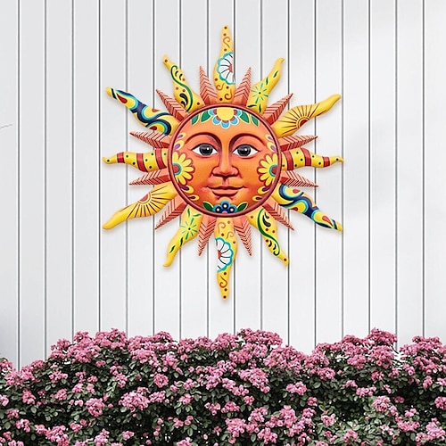 

Metal Colorful Sun Wall Sculpture Decor Metal Wall Hanging Decor Art for Home Outdoor Farmhouse Bedroom Living Room Wall Decoration Gifts 1PC