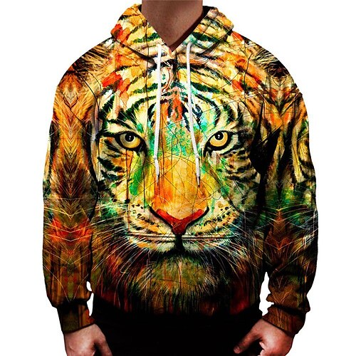 

Men's Pullover Hoodie Sweatshirt Orange Hooded Animal Tiger Graphic Prints Print Daily Sports 3D Print Basic Streetwear Designer Spring Fall Clothing Apparel Hoodies Sweatshirts