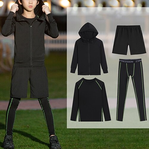 

4 Pieces Toddler Boys T-shirt & Pants Jacket & Pants Outfit Stripe Long Sleeve Set Outdoor Sports Cool Winter Fall 7-13 Years Green Black Blue
