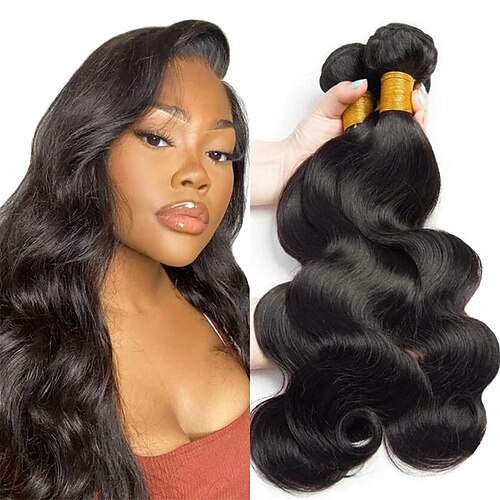 

14 16 18 Inch Human Hair Bundles Body Wave Bundles 10A 100% Unprocessed Brazilian Body Wave Bundles 3 Bundles Human Hair Weave Bundles Human Hair Natural Black Color Bundles for Black Women