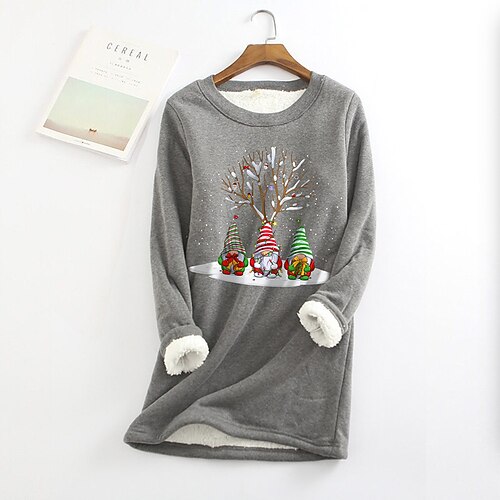 

Women's Sweatshirt Pullover Sherpa Fleece Teddy Black Blue Pink Gnome Christmas Round Neck Long Sleeve Fleece S M L XL XXL 3XL