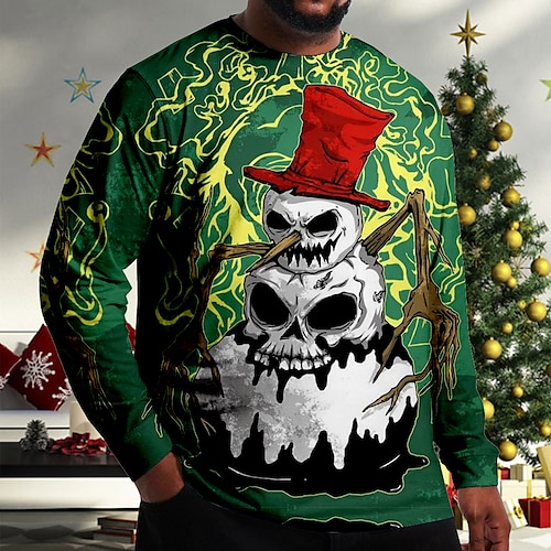 

Men's Plus Size T shirt Tee Big and Tall Graphic Crew Neck Long Sleeve Spring & Fall Basic Fashion Streetwear Comfortable Casual Sports Tops / Skull