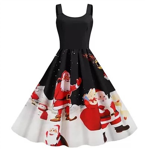 

Women's Swing Dress Slip Dress Vintage Dress Mini Dress Black Royal Blue Red Sleeveless Santa Claus Ruched Winter Fall Autumn Spaghetti Strap Christmas Weekend 2022 S M L XL XXL